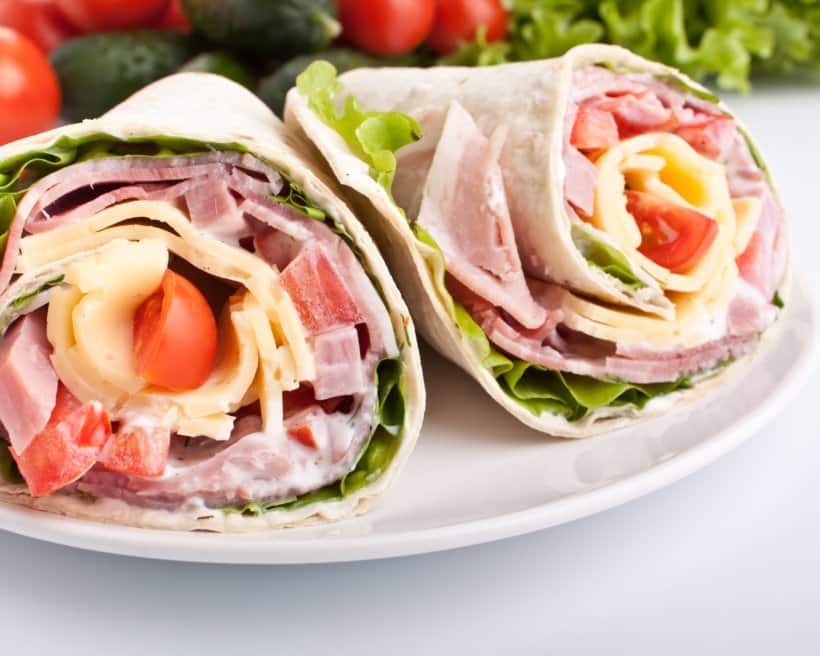 Wrap jambon fromage crudités